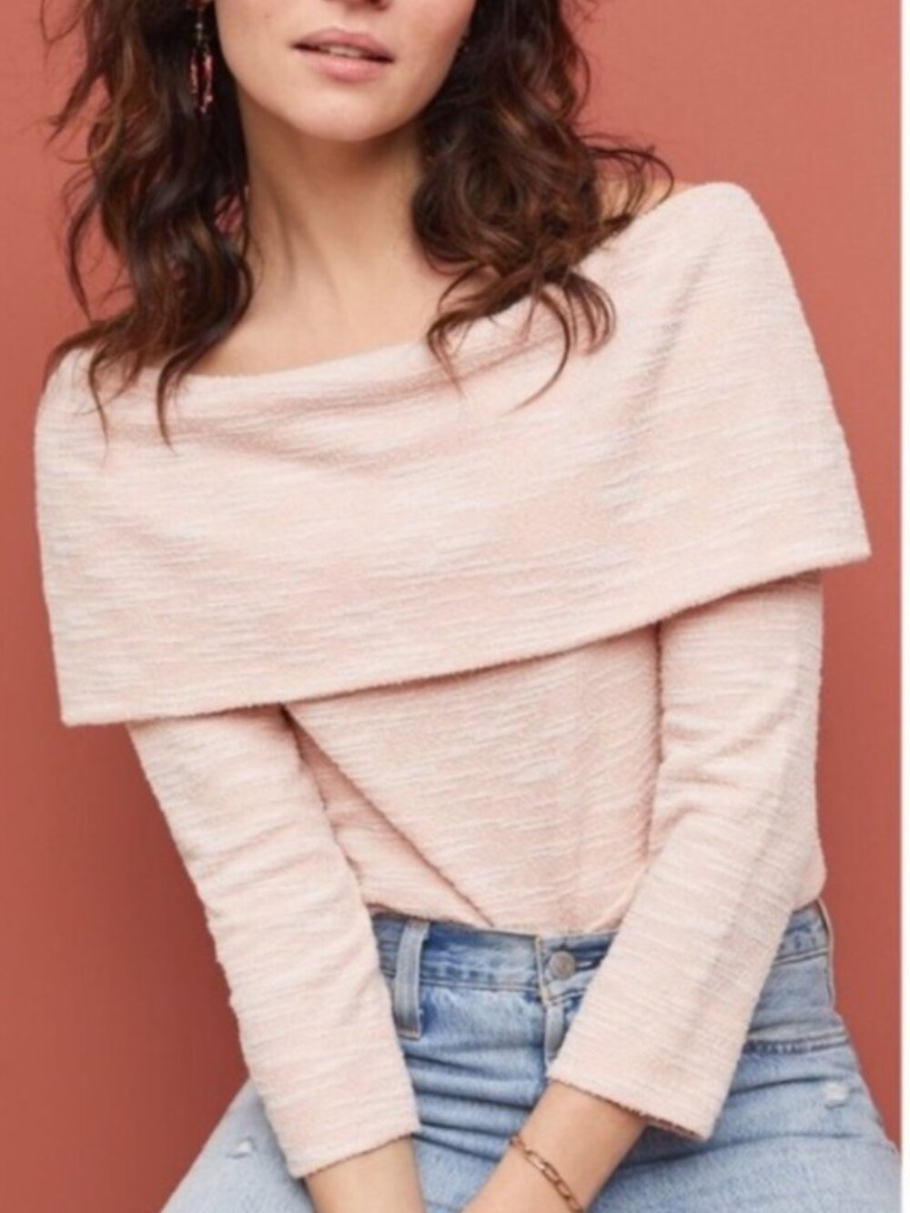 Sunday in Brooklyn Anthropologie Pink Ella Off The Shoulder Sweater Small NEW
